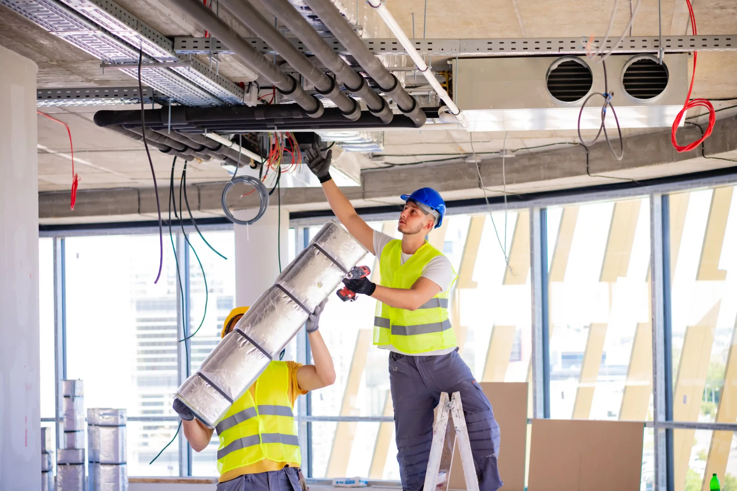Man-setting-up-ventilation-system-indoors-scaled